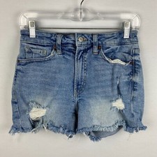 Old Navy Womens 4 High Rise Jean Shorts Destroyed Abrasions Fringe Hem Bohemian