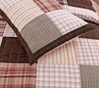 COUNTRY BROWN PLAID QUILT SET : FARMHOUSE RED PATCH 100% COTTON STRIPE CABIN