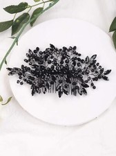 Bridal Black Crystal Hair Comb Marquise Crystal Back Comb Wedding Hair Access...