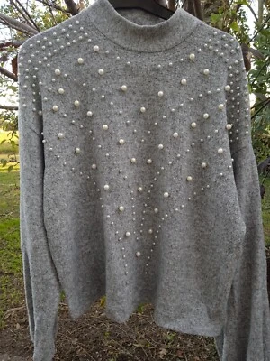 Pull gris perles stradivarius 38 M - Photo 1/4