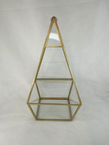 Brass Geometric Glass Terrarium Triangle Hanging Table Clear Display Case India - Picture 1 of 3