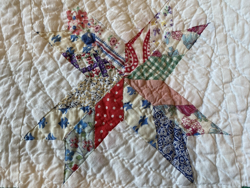Telas de saco de alimentación vintage acolchadas a mano cosidas estrella 70x82" coloridas retazos - Imagen 15 de 18