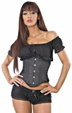 Women's Corset Black 4X Satin Waist Trainer Steel Boned Heavy Duty Waspie 34