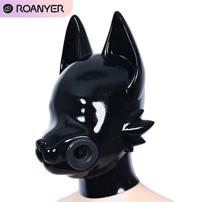 Roanyer Schwarze Glänzende Cyber Kitsune Silikon Drohnen Gasmasken Kapuze Cos