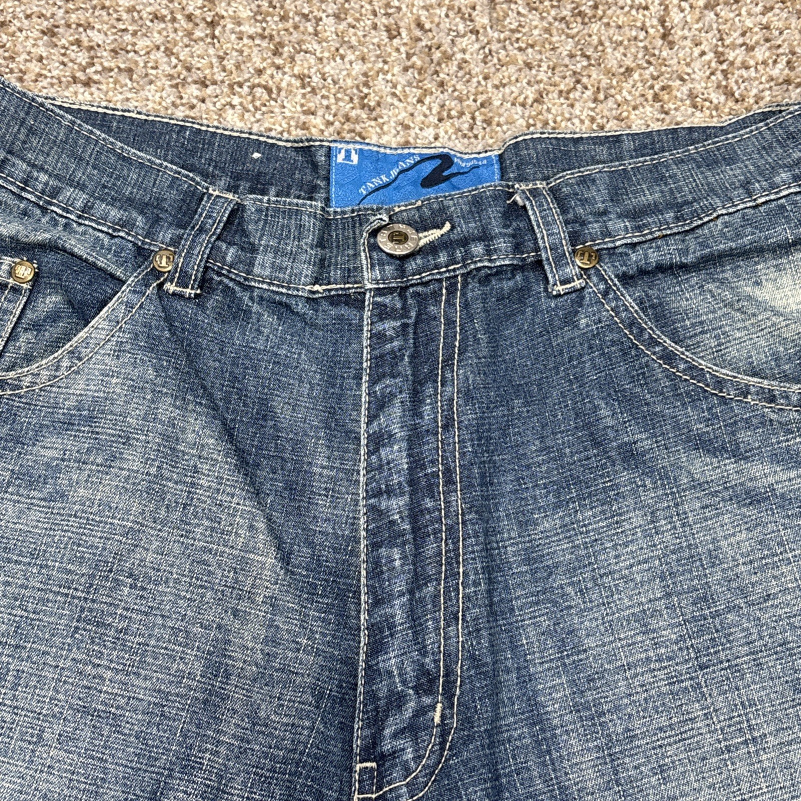 Tank Jeans Mens 34x32 Vintage Skater Hip-Hop Baggy Y2k Blue Denim 33x31 - View 5