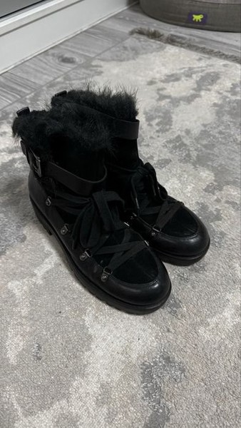 Women Nine West Boots Black Faux Leather 38