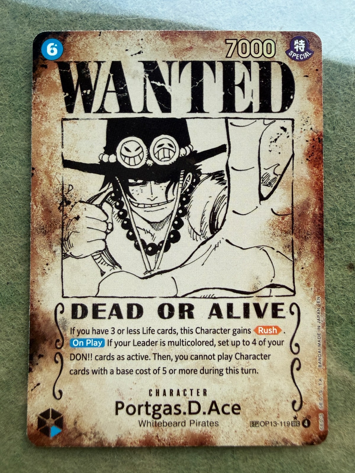 One Piece Portgas.D.Ace OP13 119 SEC (Wanted Poster) (Carrying On His Will) NM-