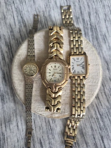Lot of 3 Vintage Seiko Rare Kinetic Goldtone Watches Womens