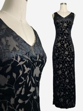 Vintage 90s Newport black floral velvet burnout maxi tank dress whimsigoth XS