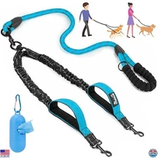 Lukovee 360° No-Tangle Double Dog Leash - Heavy Duty Reflective Lead, Padded