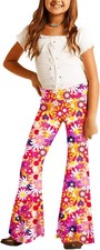 Deerose Girls Bell Bottom Floral Print Stretch Hippie 7-8 Years, Pink