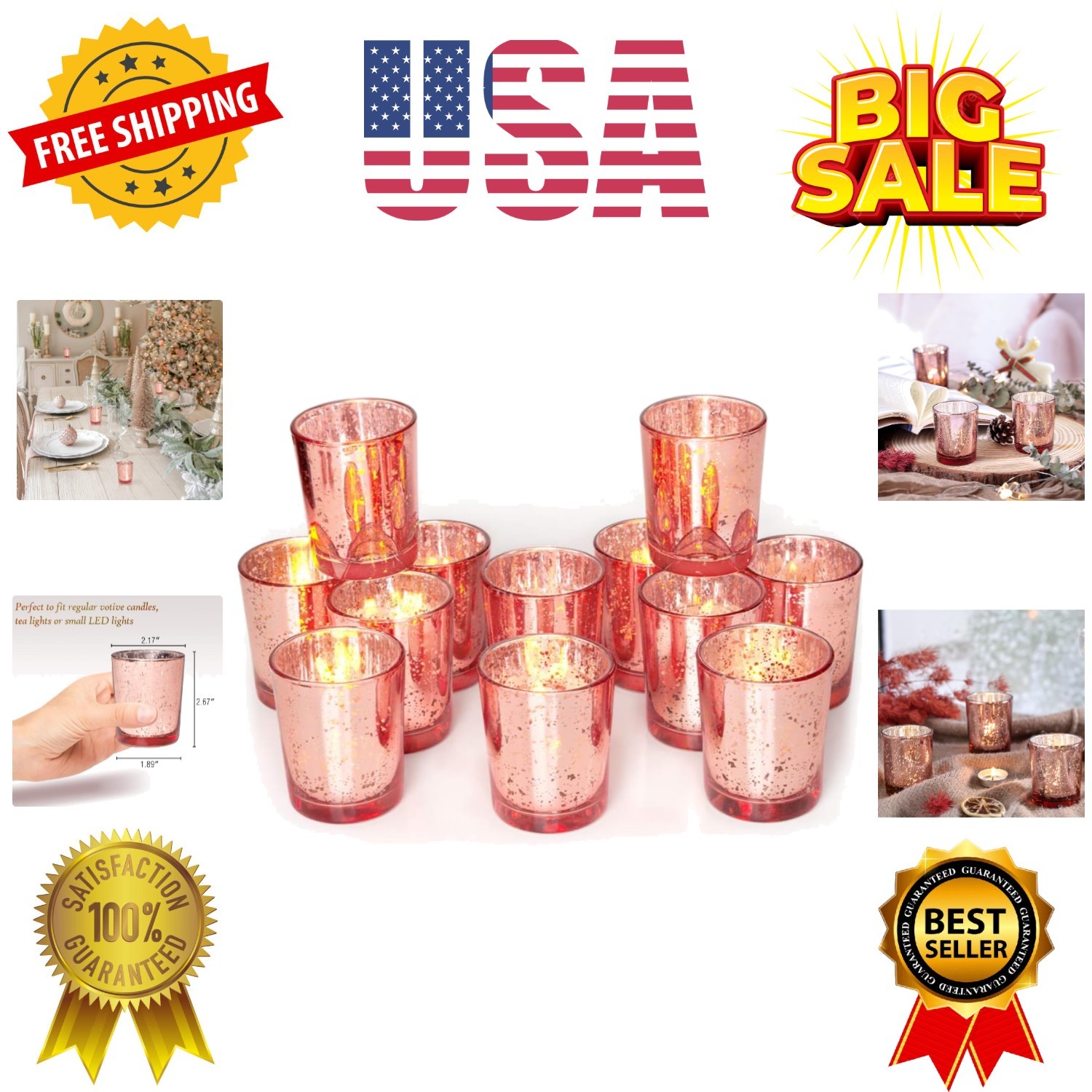 S Set Of 12, Mercury Glass Tealight Candle Hold...