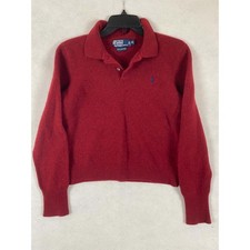Vintage Polo Ralph Lauren Kids XL Red 100 Lambswool Sweater Blue Pony Logo