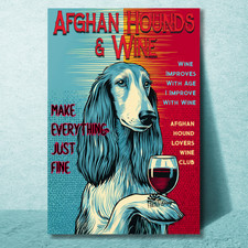 Afghan Hound Wine Magnet 4x6 size dog bar funny handmade retro comic style gift