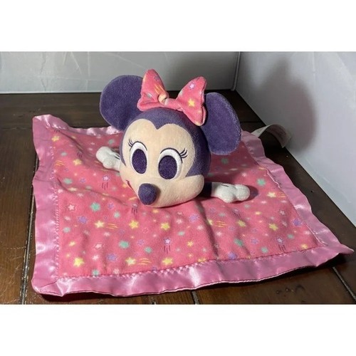 Disney Baby 11.5" Minnie Mouse Lovey Security Blanket Pink Star Satin Trim
