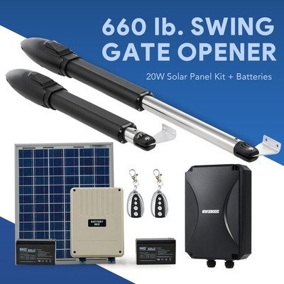 CO-Z Solar Powered Dual Swing Gate Operator for 660lb Home Gate 2 Remotes