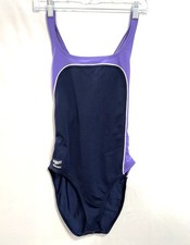 Speedo Endurance Eclipse Splice Geoback One-Piece Swimsuit Womens 10 Purple Blue