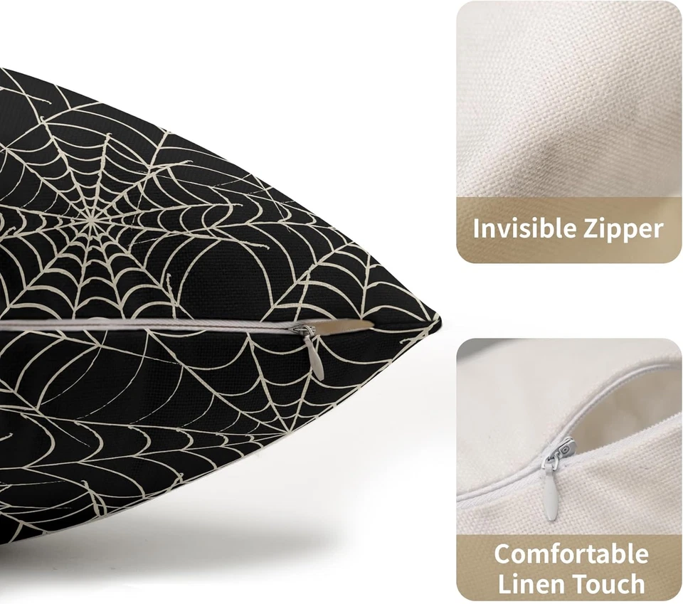 Halloween Spiderweb Pillow Covers 12X20 Set of 2 Black White Spider Web Outdoor - Image 2 of 4