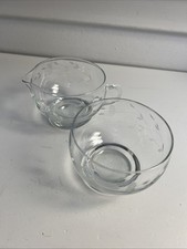 Vtg Princess House Crystal Heritage Open Sugar Bowl & Creamer Etched Floral 1960