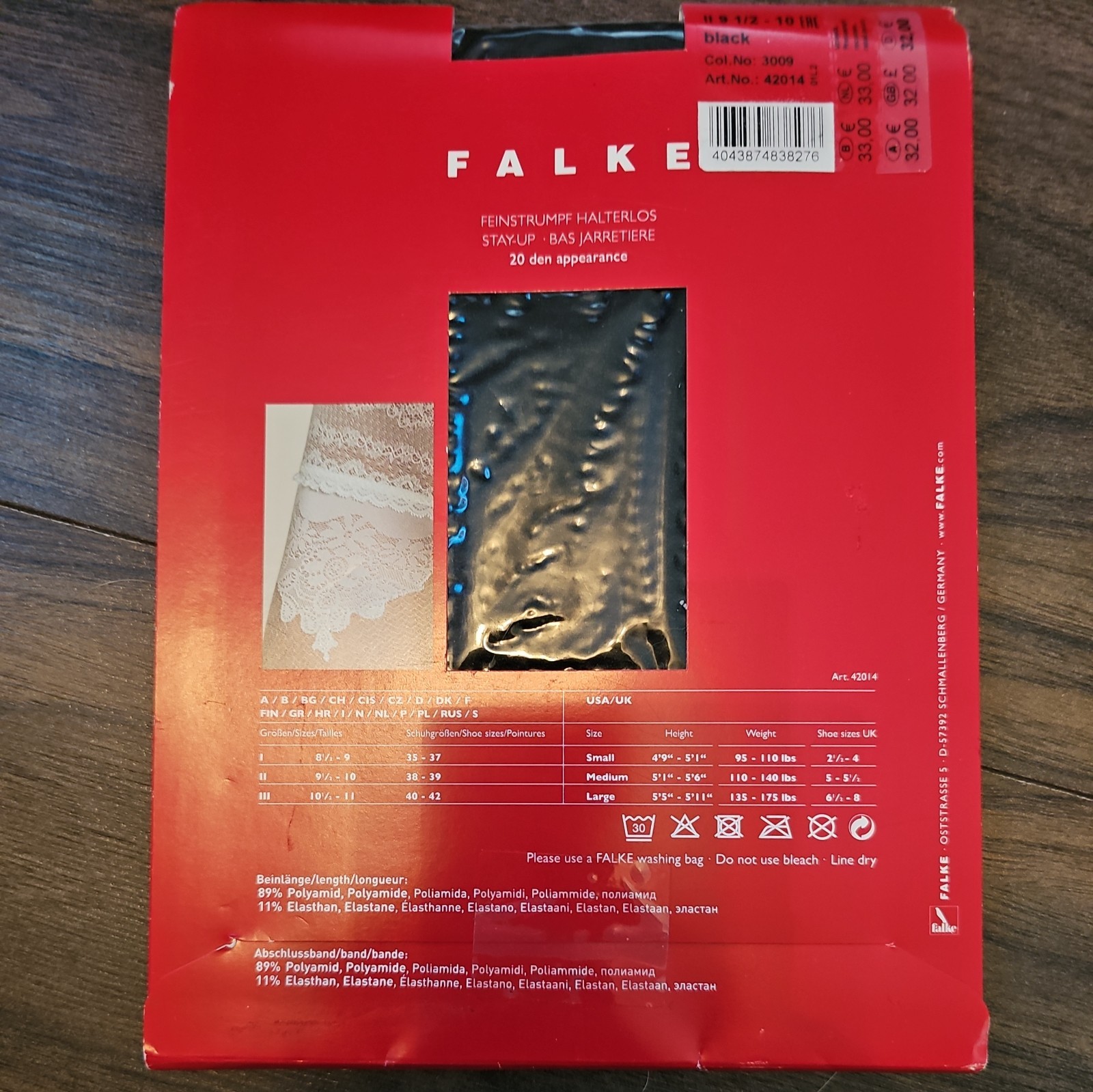 Falke Womens Ceremonial 20 Denier Stay Ups - Black Size M  Foot size 5-6 New.