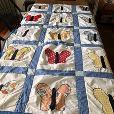 Vintage Handmade Quilted Appliqued Butterfly Quilt Hand Stitched 70x71