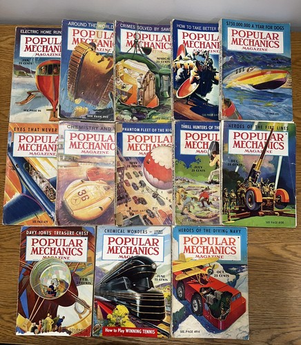 Popular Mechanics Magazine - 13 Vintage Issues From 1937 1938 1939