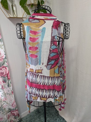 Adore Ladies Size S Sleeveless Multicolor Abstract Print Open Front Cardigan - Picture 4 of 5