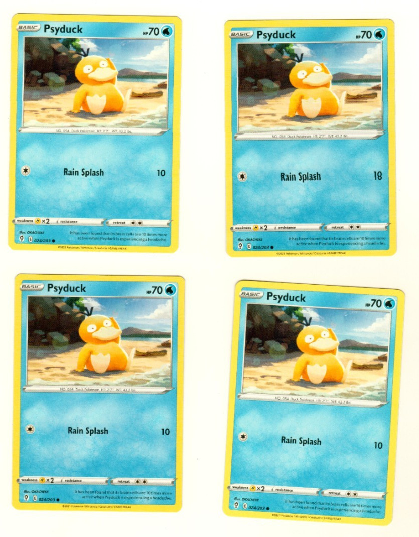 Set Of 4  Psyduck 24/203 Common Pokemon Trading Card Playset