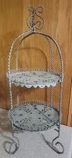 Vtg 2-Tier green Tray Stand Foldable Serving Platter Butterfly Cupcake Display
