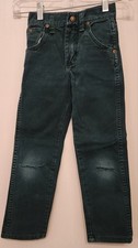 Vintage 90s Boys Wrangler Slim Fit Pant. Hunter Green Denim Size 7 Slim