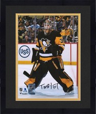 Framed Tristan Jarry Pittsburgh Penguins Signed 8x10 Black Jersey in Net Photo