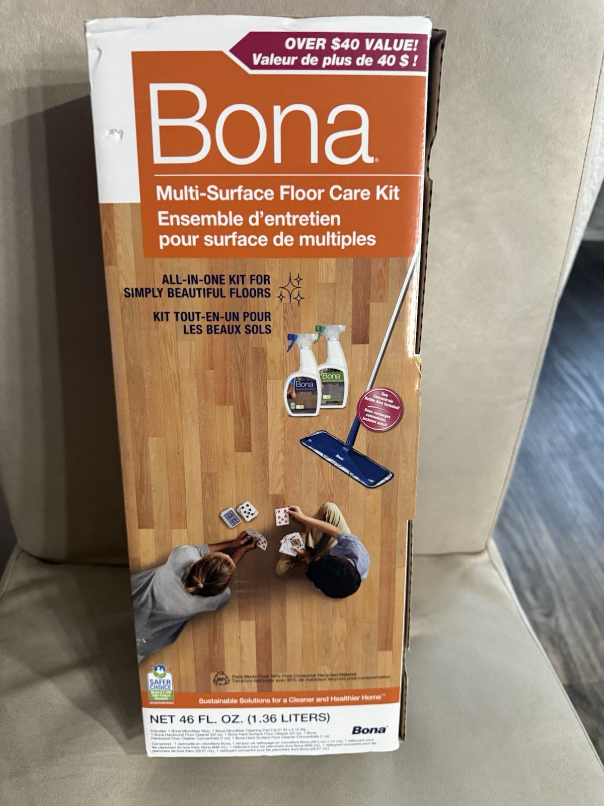 Bona Multi-Surface Floor Care Kit Microfiber Mop & Cleaners, Residue-Free, Blue