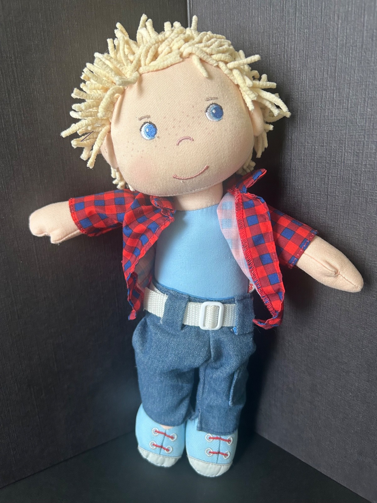 Haba Nick Boy Plush Doll Blonde Hair Blue Eyes Freckles Embr