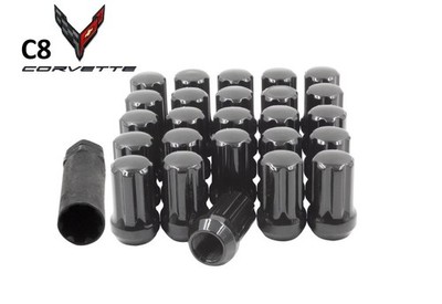 2020-2026 Corvette C8 Stingray Z51 Gloss Black 7 Spline Lug Nuts 2027