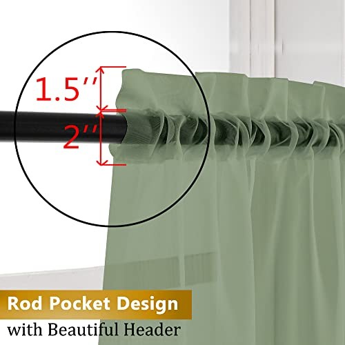Long Sheer Bedroom Curtains 2 Panel Sets 40"W x 108"L (Pack of 2) Sage Green - 第 5/6 張圖片