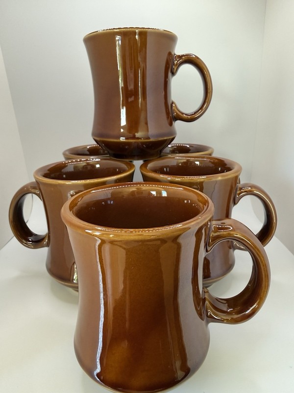 Set of 6 REGO Mug Vintage Heavy Stoneware Coffee Mug Retro Diner BROWN C688-07