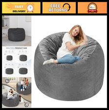 4FT Memory Foam Bean Bag Chair - Large Soft Sofa with Dutch Velvet Cover - Grey