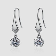 Elegant V-shaped Zircon Mini Heart Surround Silver Plated Dangle Earrings