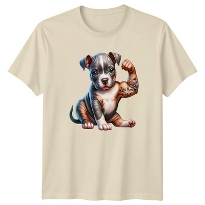 Love Mom Puppy Flexing Arm Muttertag Hund Tiere Herren Damen Grafik T-Shirt