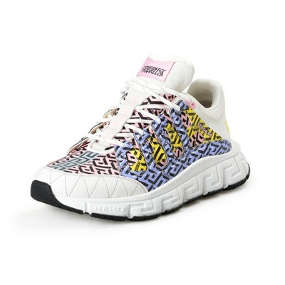 Versace Men's ''La Greca'' Multi-Color Leather Canvas Logo Sneakers Shoes