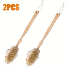Dry Body Brush 2 Pack Wooden Handle Natural Bristles Exfoliating Wet Dry Use