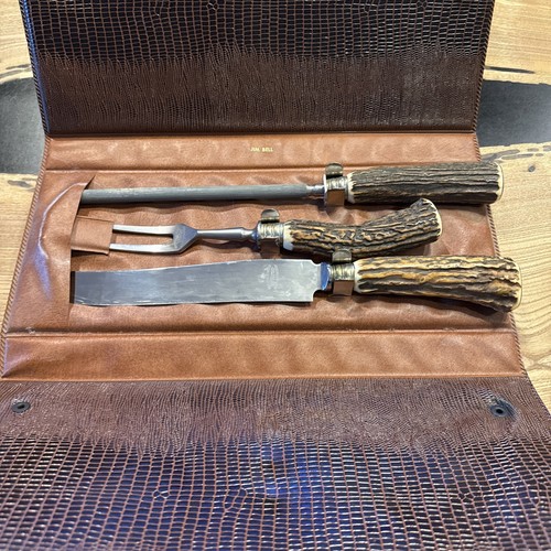 Vintage Brown & Bigelow 3-teiliges Schnitzset mit Hirschgriff - Germany rustikale Hütte