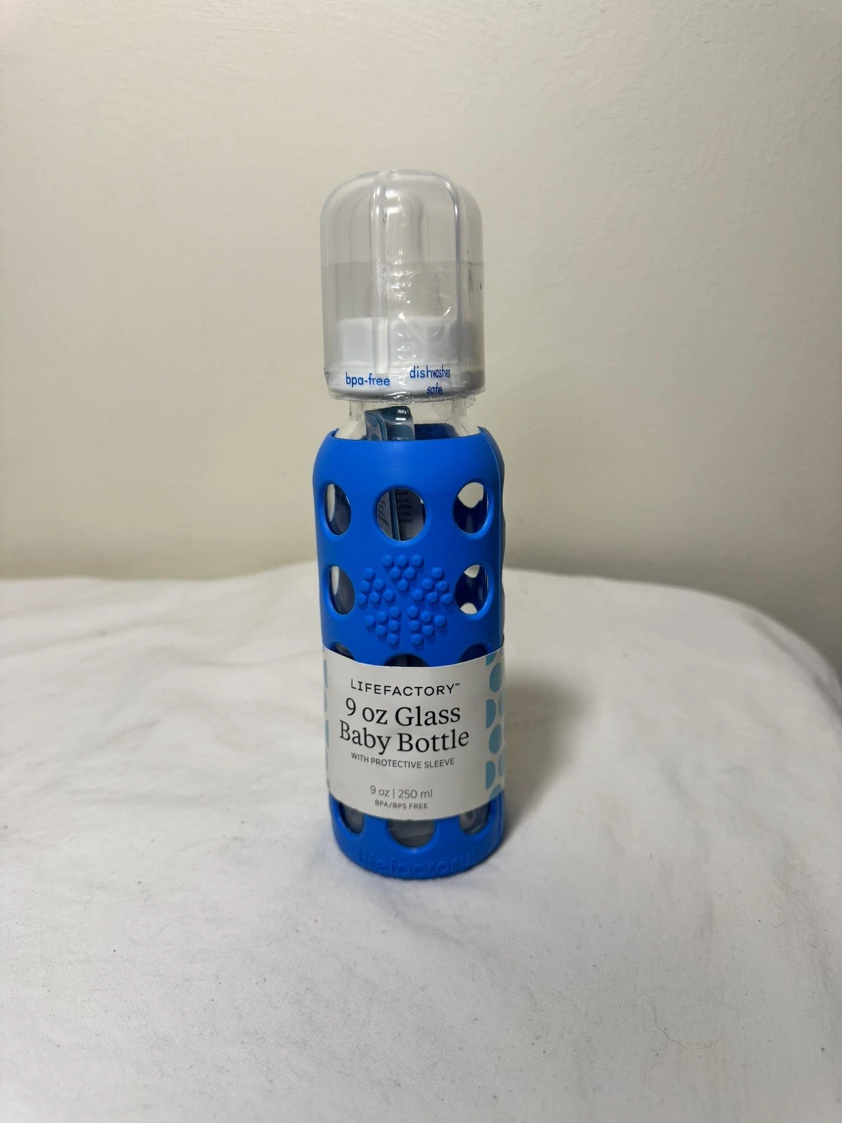 Lifefactory 9 oz Glass Baby Bottle Kale Teal Silicone Sleeve Stage 2 Nipple New