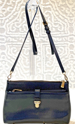 Michael Kors Mercer Large Snap Pocket Crossbody Pebble Black Leather 2-Piece EUC