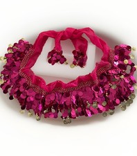 Belly dance Wrap fuchsia pink sequin coin shimmy