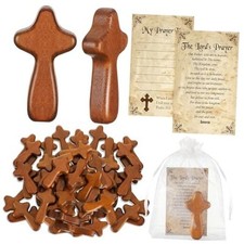 60 Set Mini Wood Holding Crosses Bulk 60 Small Pocket Hand Crosses 60 Prayer