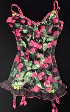 Vintage Victoria s Secret Second Skin Satin Cherry Sissy Teddy 36D NWT