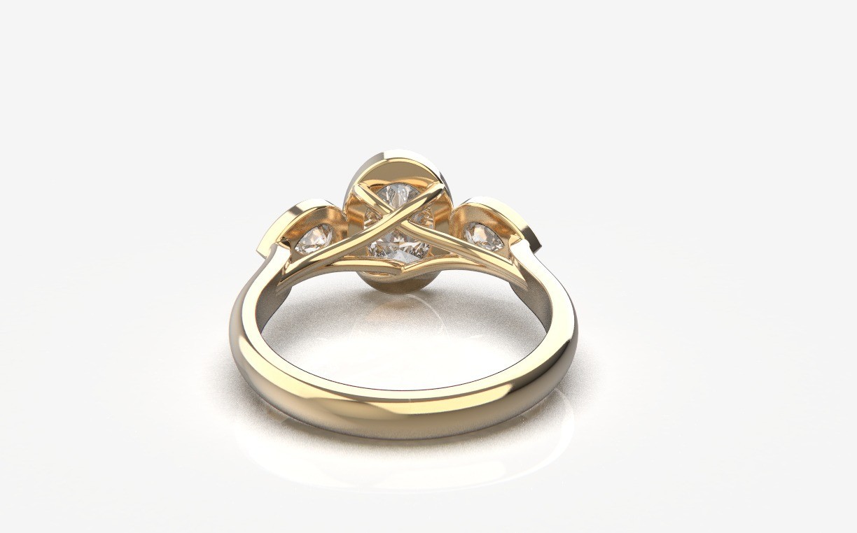 14k Solid Gold 1.0Ctw Oval Center and Pear Shape Side Lab Grown Diamond Ring