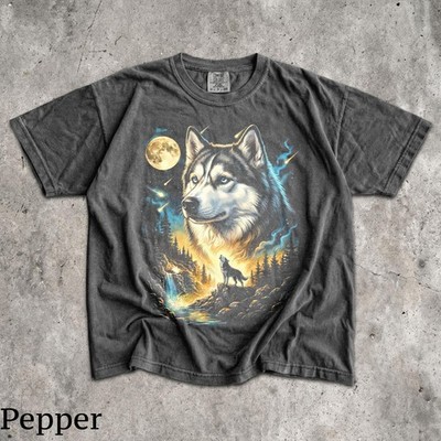 Siberian Husky Howling Moon T Shirt Men Women 39 s Unisex Graphic Tee Vin