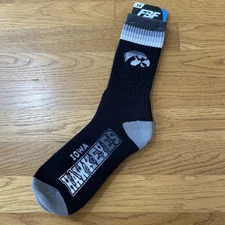 NEW Iowa Hawkeyes NCAA FBF For Bare Feet Black Knit Crew Socks Large Mens 10-13